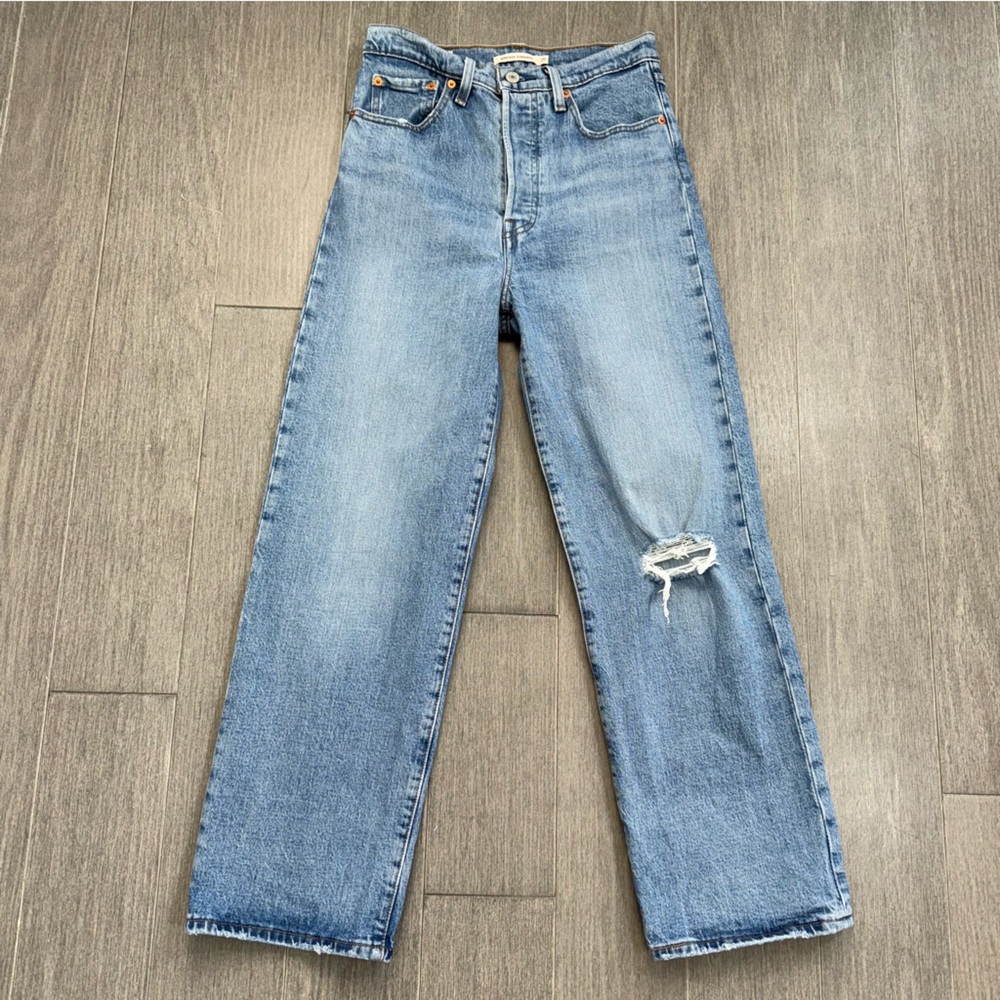 Levi's Premium Ribcage Straight Jeans Haters Gonna Hate 27 High Rise Ankle Big E - Picture 14 of 16
